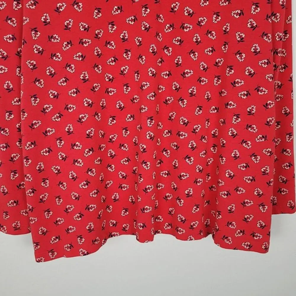 Draper James Size 1X Floral Long Sleeve Shirt Cotton Modal Stretch Red Navy - Picture 5 of 11